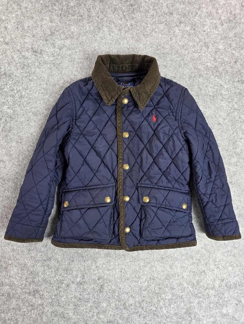 Polo by Ralph Lauren Navy Quilted Jacket with Brown Corduroy Trim Chore Sz 5